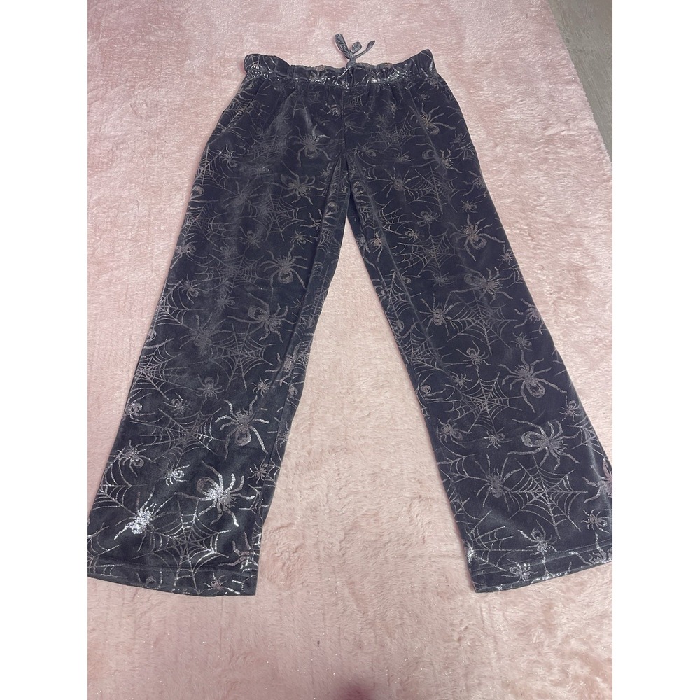 Black &‎ Silver Spider Halloween Sleep Pants Pajama Bottoms Size L I0204